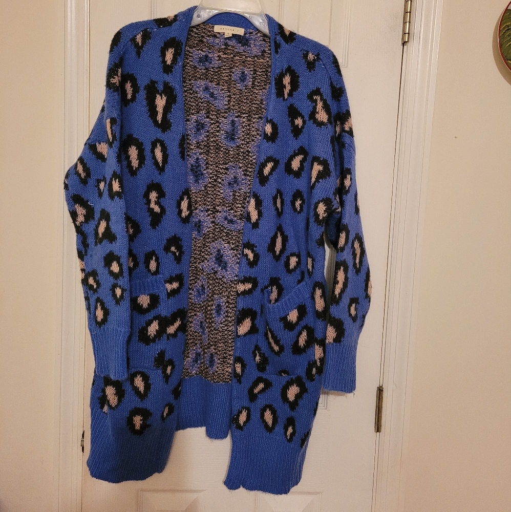 Women's Reborn J open front cardigan blue animal print-size small